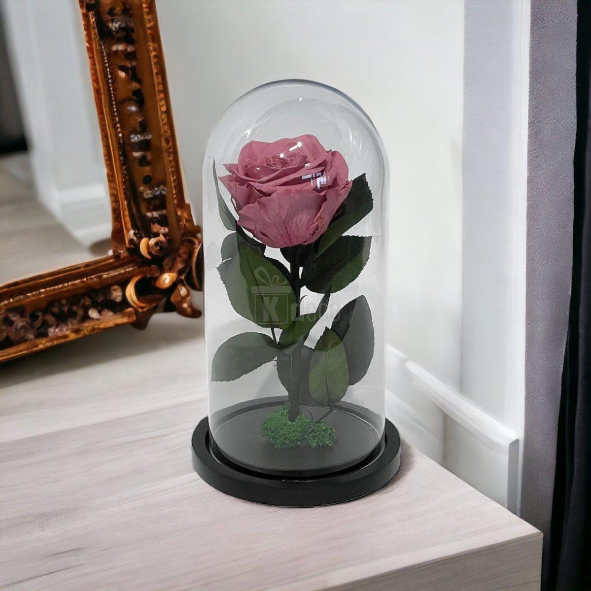 Trandafir Criogenat Mov-Pudrat în cupolă de sticlă, decor floral de lux pentru femei, ideal pentru aniversări