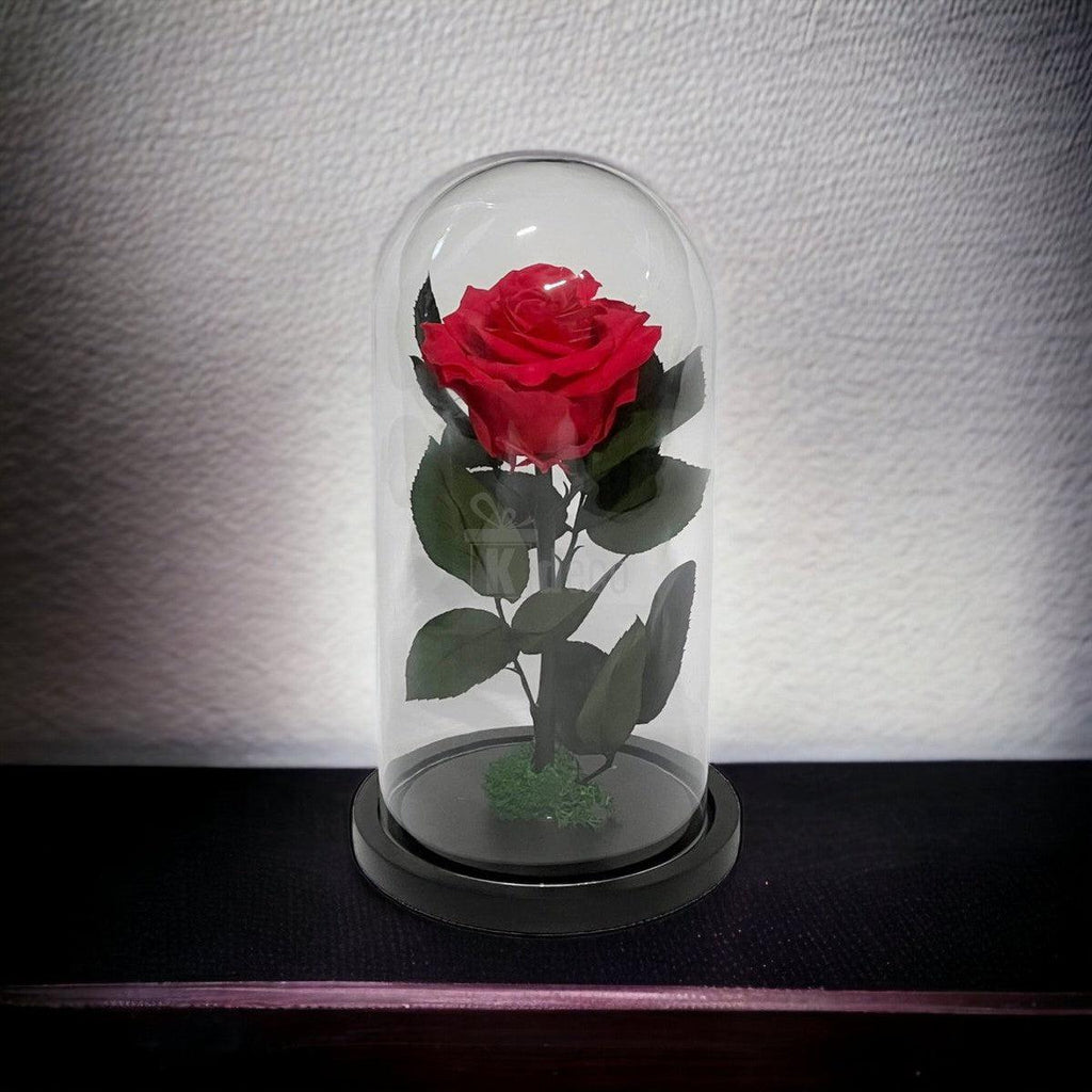 Trandafir Criogenat Etern Premium Roz Închis în cupolă de sticlă, decor elegant pentru ocazii speciale și cadouri de suflet.