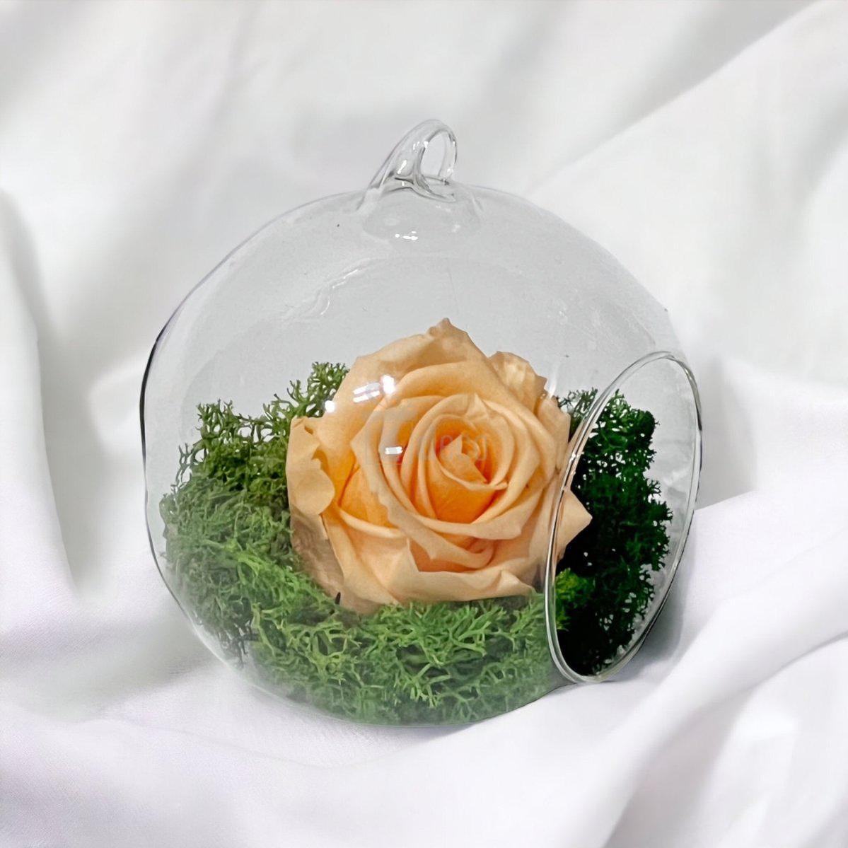 Trandafir Criogenat Piersică XL în Glob de Sticlă 12cm - Livrare Rapidă 24h - Kdeco.ro