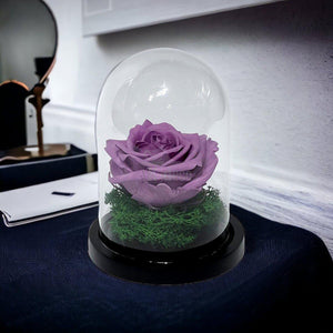 Trandafir Criogenat Premium Lila în Cupolă de Sticlă, 8cm, Personalizabil - Kdeco.ro