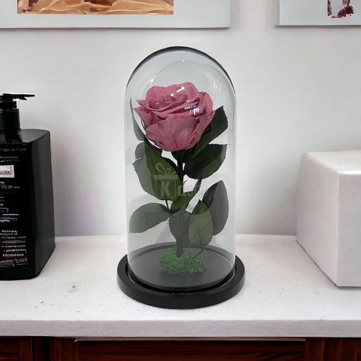 Trandafir Criogenat Mov-Pudrat în cupolă de sticlă, decor romantic și cadou de top pentru iubită sau mamă