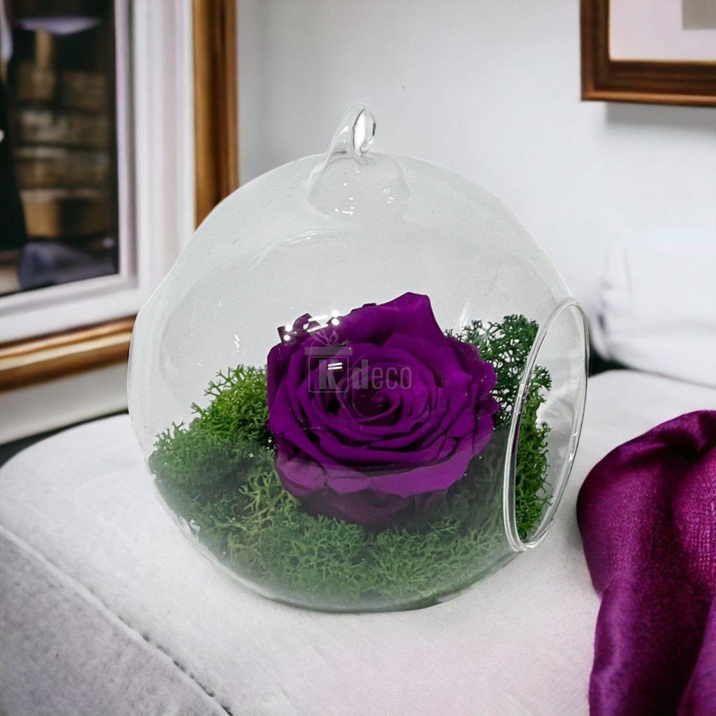 Trandafir Criogenat Purpuriu XL în Glob Sticlă, Diam. 6,5cm, Livrare Rapidă - Kdeco.ro