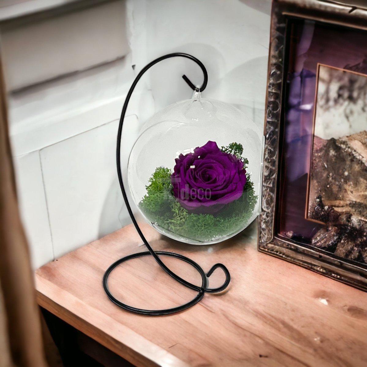 Trandafir Criogenat Nemuritor purpuriu XL în Glob de Sticlă Suspendat 12cm - Rezistă 25 de Ani - Kdeco.ro