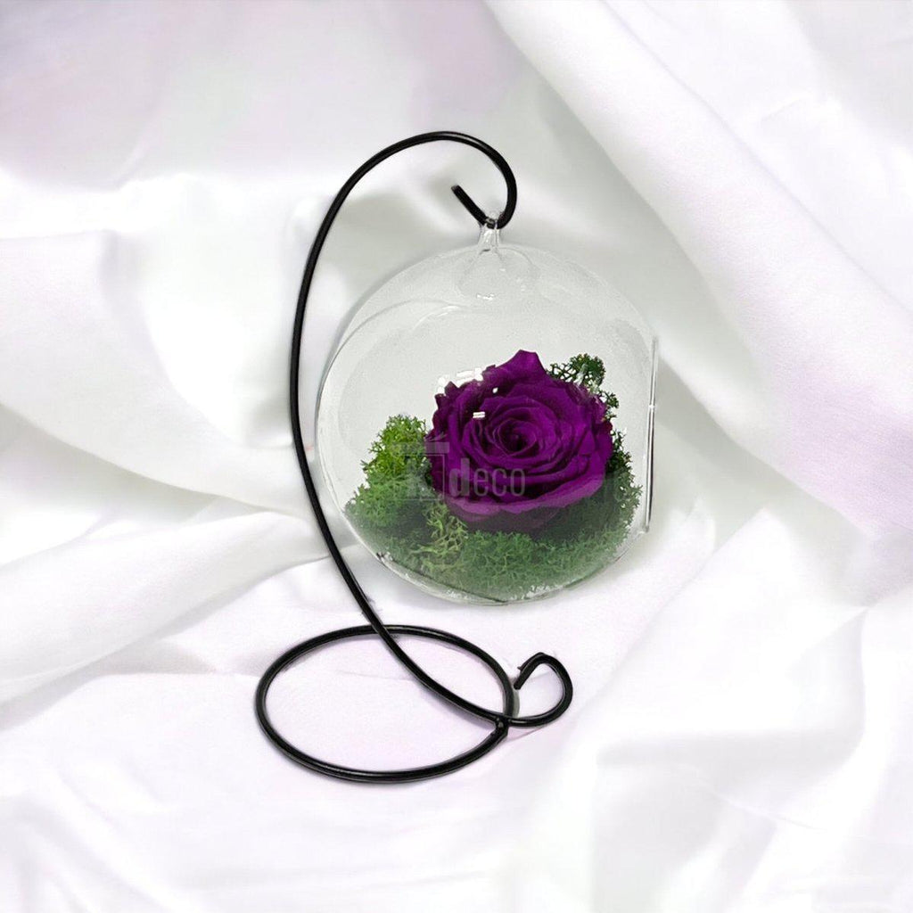 Trandafir Criogenat Nemuritor purpuriu XL în Glob de Sticlă Suspendat 12cm - Rezistă 25 de Ani - Kdeco.ro
