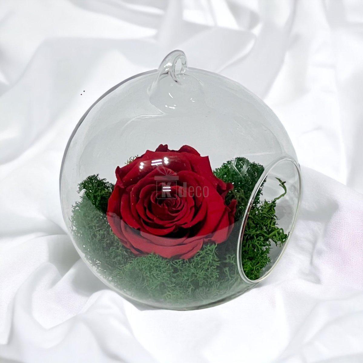 Trandafir Criogenat Rosu XL in Glob de Sticla 12cm - Livrare Rapida - Kdeco.ro