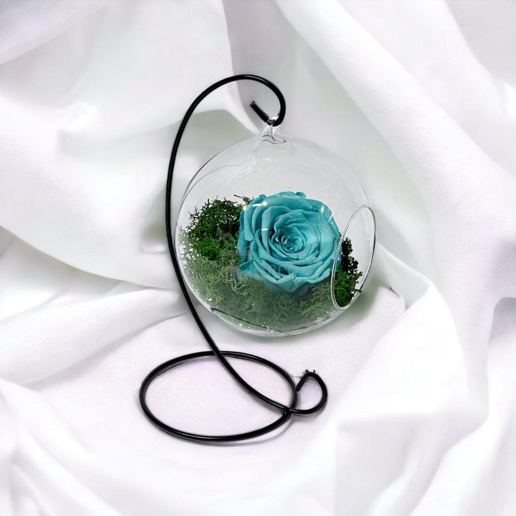 Trandafir Criogenat Turcoaz în Glob de Sticlă Suspendat Ø12cm - Kdeco.ro