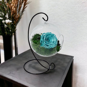 Trandafir Criogenat Turcoaz în Glob de Sticlă Suspendat Ø12cm - Kdeco.ro