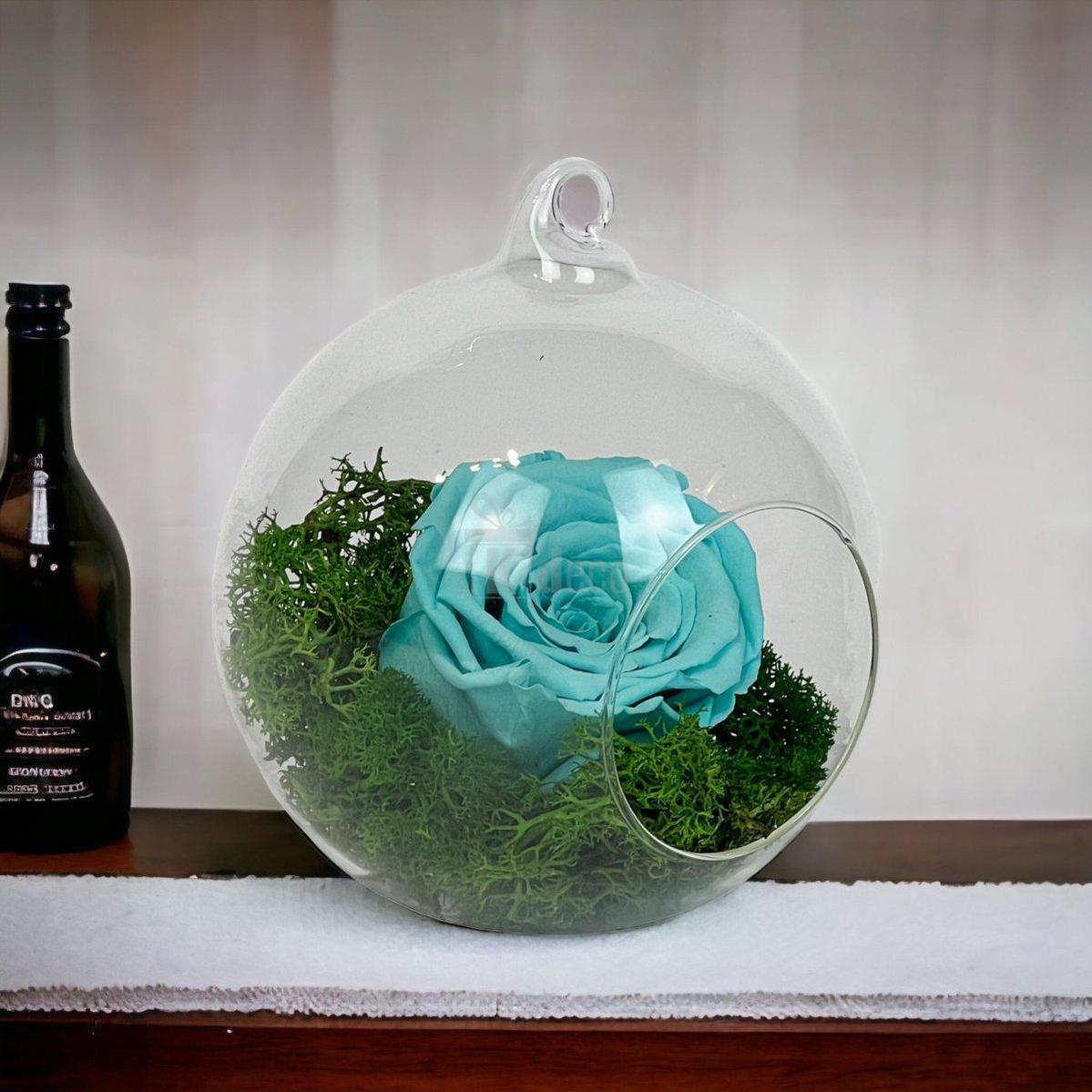 Trandafir Criogenat Turcoaz XL în Glob de Sticlă 12cm - Livrare Rapidă 24h - Kdeco.ro