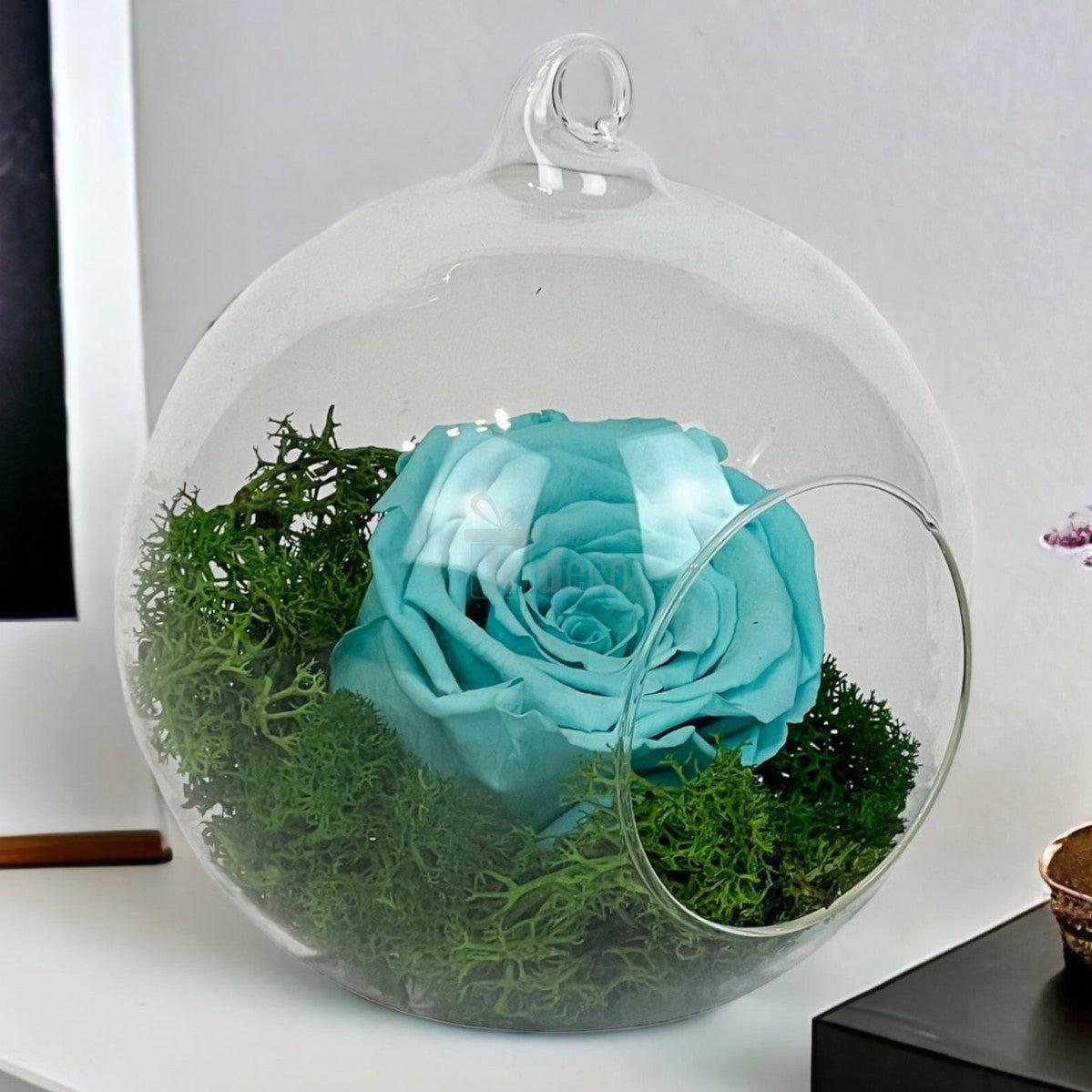 Trandafir Criogenat Turcoaz XL în Glob de Sticlă 12cm - Livrare Rapidă 24h - Kdeco.ro