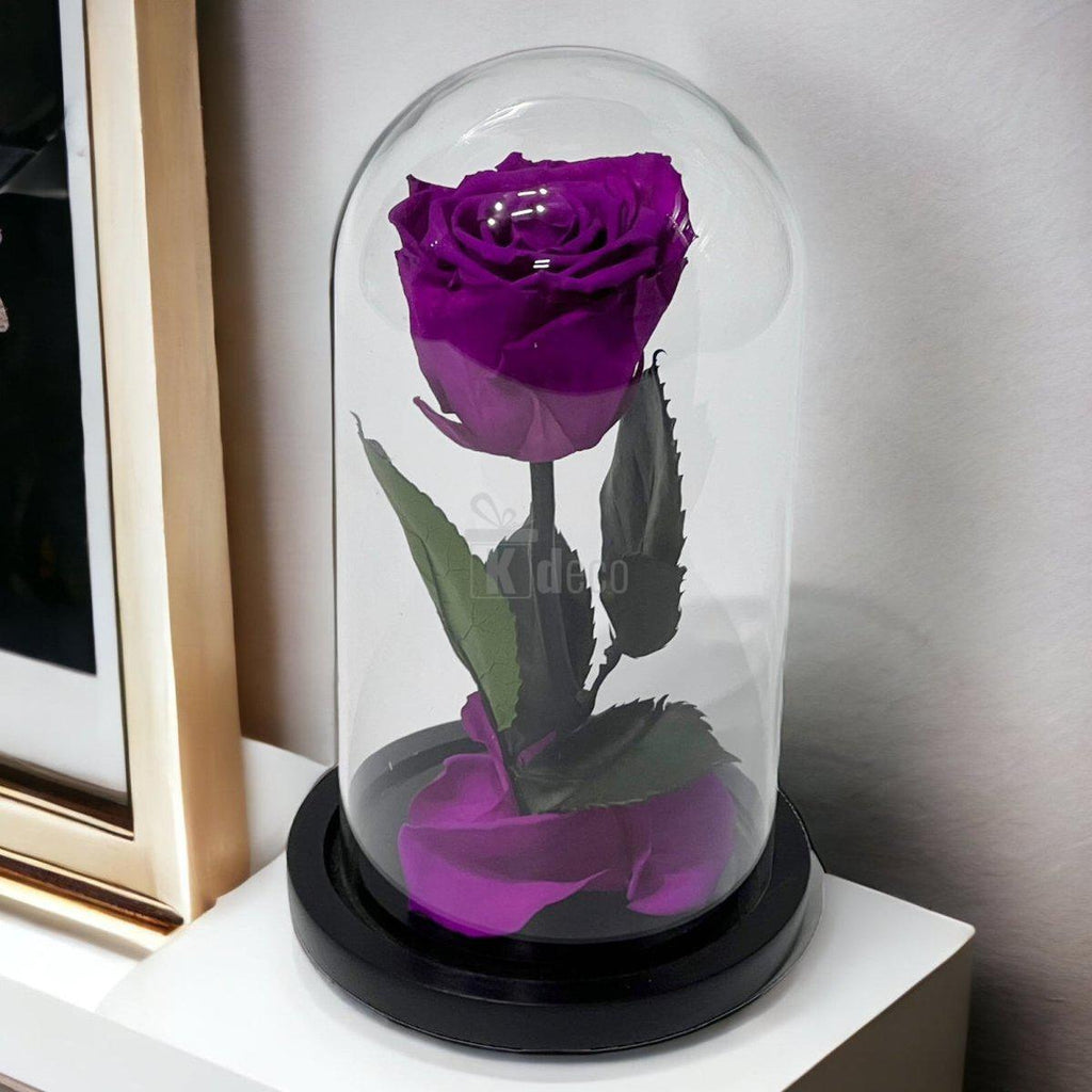 Trandafir Criogenat XL Purpuriu Deschis în Cupolă de Sticlă, Ø6,5cm, Cadou Ideal pentru Ocazii Speciale - Kdeco.ro
